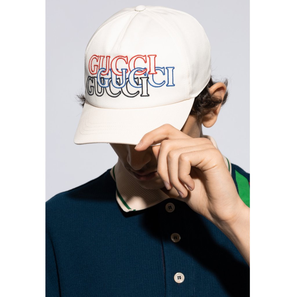 Gucci Baseball Cap White Cotton W Logo Embroidery Unisex Sz S 57cm